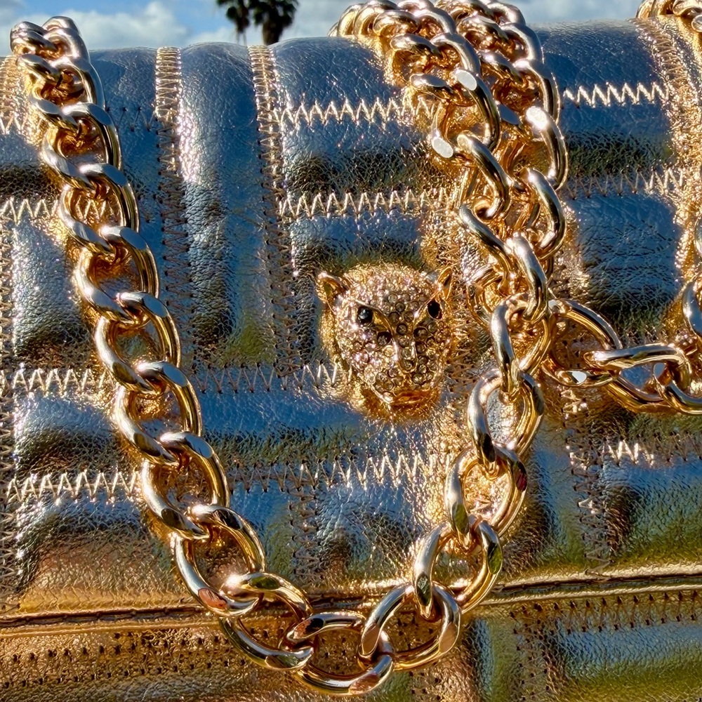 JESSICA SIMPSON Gillian Gold Quilted Shoulder/Crossbody Chain Bag In Gold - Picture 10 of 14